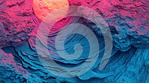 The abstract background is characterized by elegant smooth waves that have been refracted, displaying dark blue and red photo