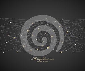 Abstract background with Christmas star and Merry Christmas text with many snowflakes - gold version