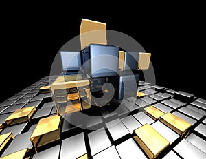 Abstract background. Chrome dark cubes . 3d rendered illustration