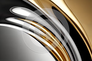 Abstract background with chrome and gold metal textured waves