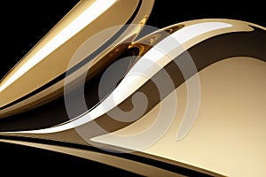 Abstract background with chrome and gold metal textured waves