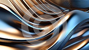 Abstract background chrome metal wave, light neutral tones of rainbow.