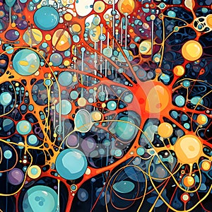 abstract background with circles and lines in blue and orange colors, vector illustration