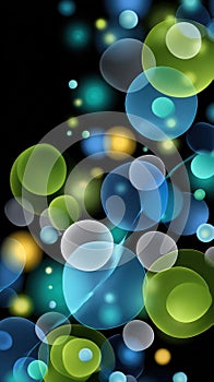 Abstract Background with Circles and Spheres in Blue, Green, and Grey