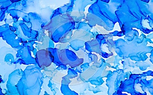 Abstract background of classic blue colors. Painting with alcohol ink. Decorative marble background. Trendy color 2020.Close-up