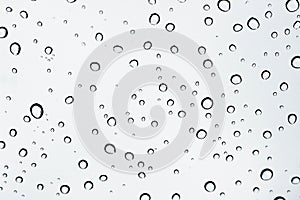 Abstract background of clear droplets of rain on car window