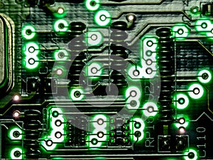 Abstract background,close up green circuit board. Electronic computer hardware technology. Mainboard computer background.