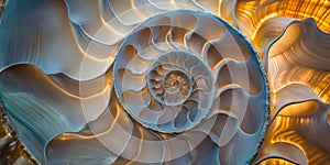 abstract background,close-up of the shell of a marine nautilus,spiral pattern in delicate pastel colors in a background light,