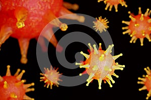 Abstract background, close-up virus molecules, coronavirus concept, epidemic in China