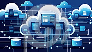 abstract background of cloud computing technology, with digital clouds illustration