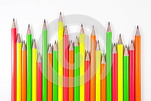 Close up color pencils isolated on white background.