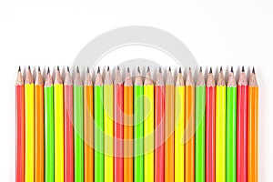 Close up color pencils isolated on white background.