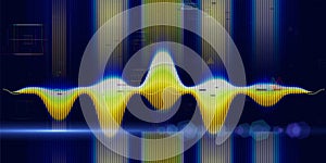 Abstract background with color sound wave lines and blurred lines. Technologyl sound wave and spot light. For music wave poster