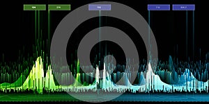 Abstract background with color wireframe noisy with data block on black. Technology wireframe concept data in virtual space.