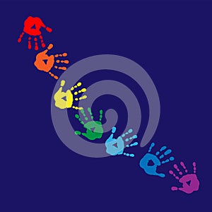 Abstract background with colored prints of hands