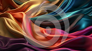 Abstract Background Of Colored Silk Or Satin With Some Smooth Folds In It, Flowing Fabric, Silk Or Satin Texture, 3d Render