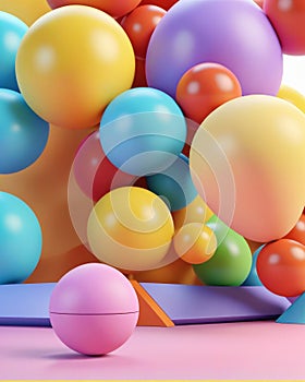 Abstract background with colorful balloons. 3d render. Minimal concept.