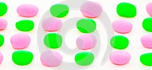 Abstract background from colorful balls of pastel colored playdough on white playdough