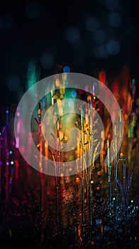 abstract background with colorful bokeh defocused lights and grass, Generative AI