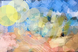 Abstract background colorful brush painting rounds, scratches