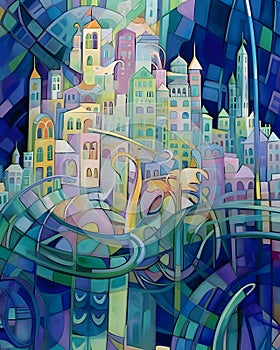 abstract background with colorful buildings in the city - illustration for children