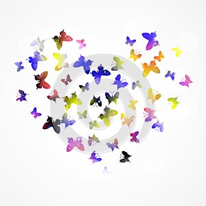 Abstract background with colorful butterfly in the heart form.