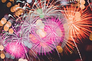 Abstract Background With colorful Fireworks background. Many colorful Background of new year day celebration