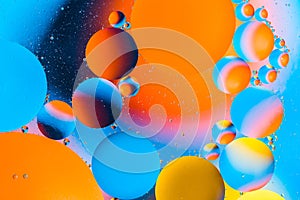 Abstract background with colorful gradient colors. Oil drops in water abstract psychedelic pattern image. Water bubbles abstract