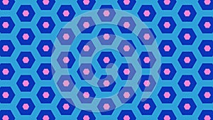 Abstract background of colorful hexagon and different surrounding rings.