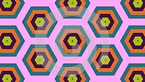 Abstract background of colorful hexagon and different surrounding rings.