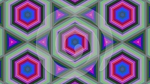 Abstract background of colorful hexagon and different surrounding rings. Abstract hexagon background