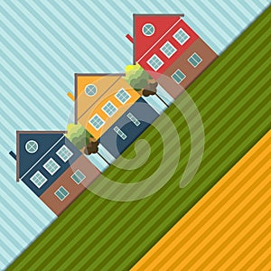Abstract Background With Colorful Houses And Fields