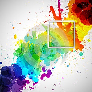 Abstract background with colorful paint stains and frame for you