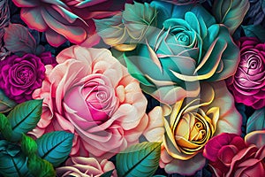 Abstract Background with Colorful Rose Flowers .AI generated Illustration