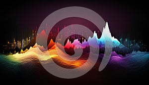 abstract background with colorful sound waves and mountains. Vector illustration.
