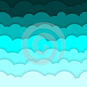 Abstract background composed of blue paper clouds.