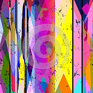 Abstract background composition, with rhombus, stripes, paint strokes and splashes