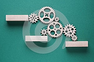 Abstract background with connected gears working together, from idea to plan. Business concept