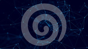 Abstract background with connecting dots and lines. Distribution of triangular shapes in space. 3D rendering