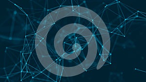 Abstract background with connecting dots and lines. Distribution of triangular shapes in space. 3D rendering