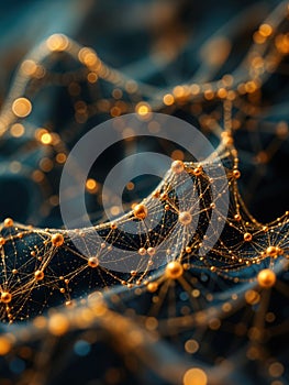 Abstract background with connecting dots and lines. Network connection structure. 3d rendering. Golden Network