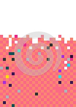 Abstract background constructed with colorful rectungles in a pixel art style.