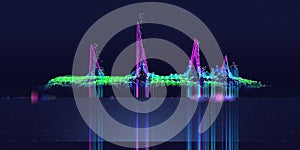 Abstract  background contain color graph with data blurred lines on dark. Technology 3d wireframe polygonaly concept in virtual