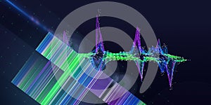 Abstract  background contain polygonaly graph and net with blurred lines on black. Technology 3d wireframe polygonaly concept in