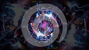 Abstract background of cosmical sphere with flying tendrils, wiggle and loop, Alpha Channel