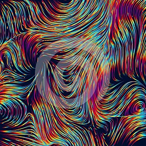 Abstract background with curled linear rainbow pattern