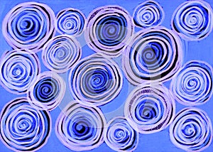 Abstract background of curved circles and spirals. Different shades of blue.