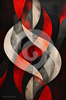 Abstract background with curved lines and waves in red and black colors