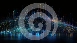 Abstract background of cyber big data flow, blockchain data fields. Digital technology and analytics presentation