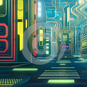 Abstract background in cyberpunk style. Geometric pattern in modern style. The image was created using generative AI